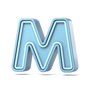 Pastel blue font Letter M 3D rendering illustration isolated on white background