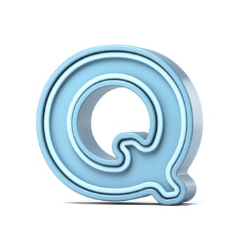 Pastel blue font Letter Q 3D rendering illustration isolated on white background