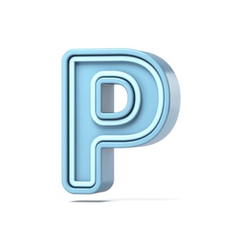 Pastel blue font Letter P 3D rendering illustration isolated on white background