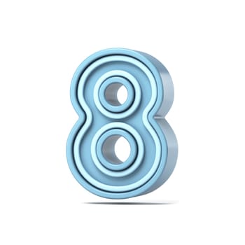 Pastel blue font Number 8 EIGHT 3D rendering illustration isolated on white background
