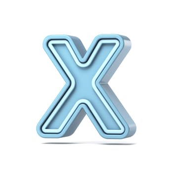 Pastel blue font Letter X 3D rendering illustration isolated on white background