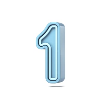 Pastel blue font Number 1 ONE 3D rendering illustration isolated on white background