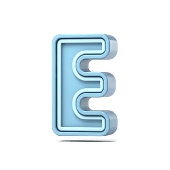 Pastel blue font Letter E 3D rendering illustration isolated on white background