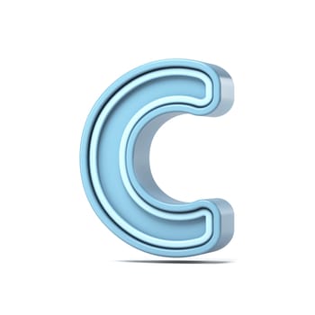 Pastel blue font Letter C 3D rendering illustration isolated on white background
