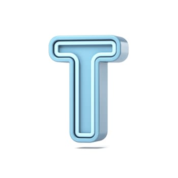 Pastel blue font Letter T 3D rendering illustration isolated on white background