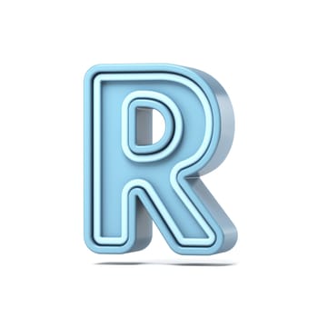 Pastel blue font Letter R 3D rendering illustration isolated on white background