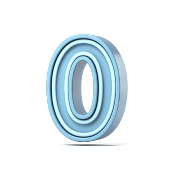 Pastel blue font Number 0 ZERO 3D rendering illustration isolated on white background