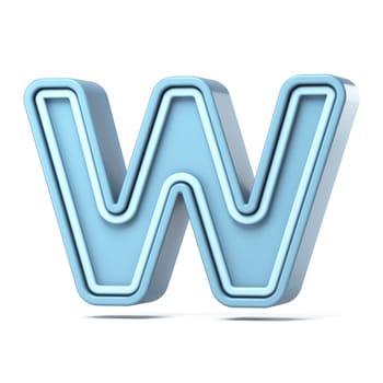 Pastel blue font Letter W 3D rendering illustration isolated on white background