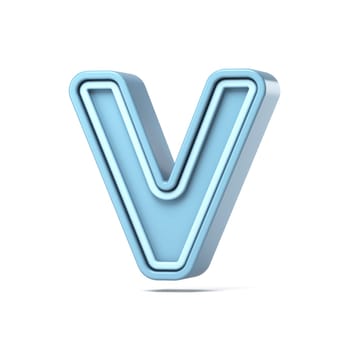 Pastel blue font Letter V 3D rendering illustration isolated on white background