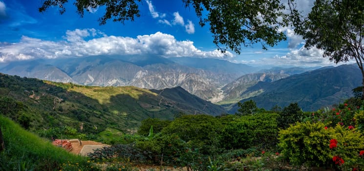 Chicamocha, second-largest canyon worldwide, steep sided canyon carved by the Chicamocha River. Santander department. Colombia wilderness landscape. Canyon is one of the treasures of Colombia