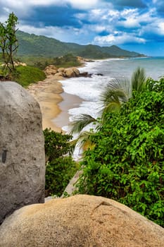 Most beautiful Caribbean beach, Playa Arenilla in Tayrona National Park, Colombia wild nature landscape