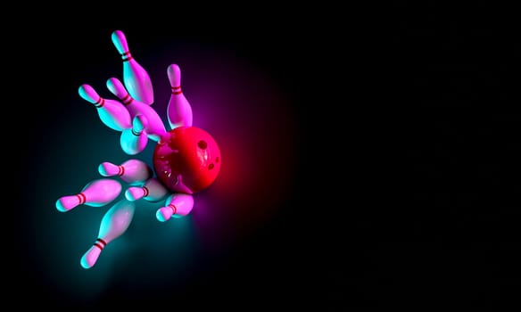 Bowling ball strike black background success concept sport