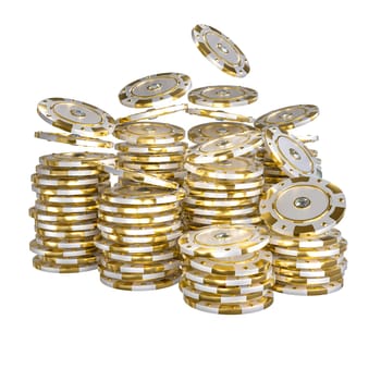 3d illustration stack  gold coins chip casino poker  transparent background