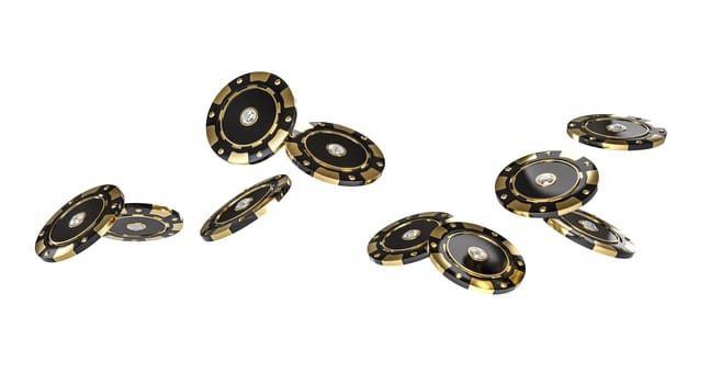 Casino chips black gold diamond gambling winning isolated background