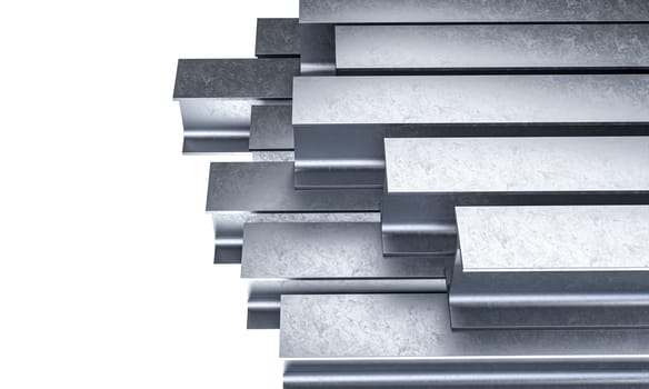 Metal bars  beam stacked further processing isolated background