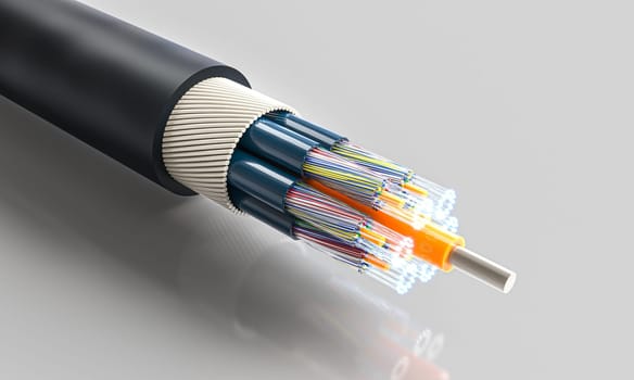 Fiber optic cable  digital data  glowing end internet connection fast
