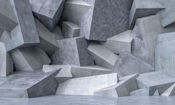 Abstract concrete geometric shapes are forming a background wall design