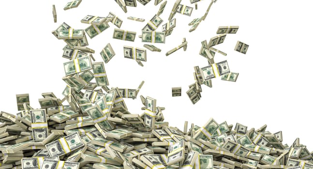 Stacks hundred us dollar bills piling up  cash money raining down