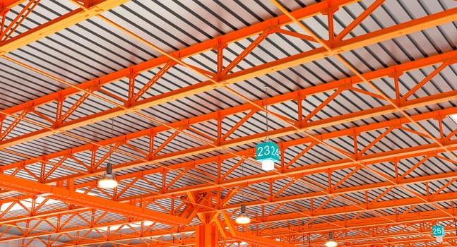 Industrial steel structure  modern orange metal roof