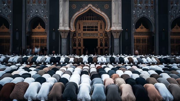 Muslims praying together in a mosque. Muslims listen to sermons during Friday prayers in congregation Islam