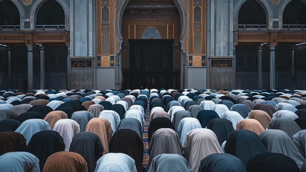 Muslims praying together in a mosque. Muslims listen to sermons during Friday prayers in congregation Islam