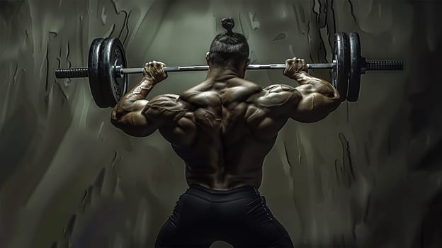 muscular man weight lifter. Muscular fitness man doing deadlift a barbell over his head in modern fitness center. Functional training. Snatch exercise. Athlete in the gym