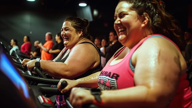 Overweight woman running at the gym. cute plump happy woman. Running on treadmill in fitness center. Exercise to achieve your weight loss goals. Overweight woman wearing sportswear, woman exercising in the gym.