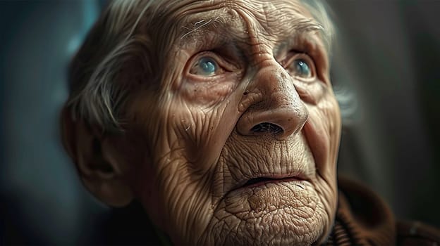 Portrait of a very old senior man looking serious,sad. Old senior man closeup serious expression portrait. Moody design. Grandpa