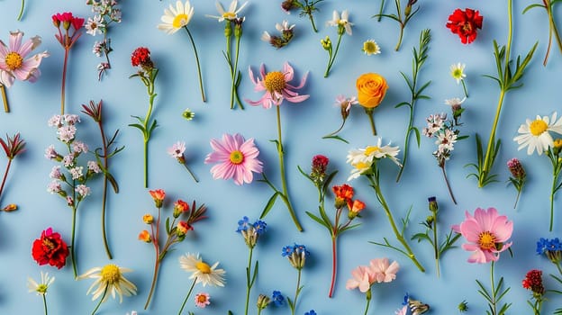 Beautiful spring nature background with lovely blossom, petal and bokeh on turquoise blue background , top view, frame. Springtime concept light blue