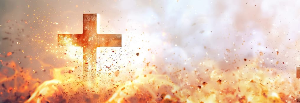 Religious cross on fire with fire flames. Christianity Religion Symbol Cross on Fire Burning Hell. Burning cross of Jesus