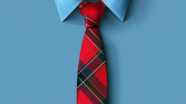 Happy fathers day concept. Top view of red tie on blue background t-shirt, on bright blue pastel background. Copy space top view. Happy Father's Day design