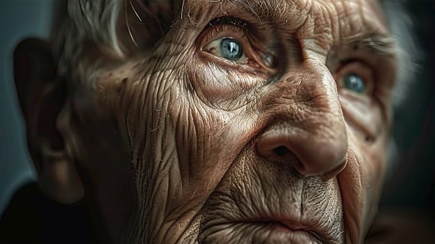 Portrait of a very old senior man looking serious,sad. Old senior man closeup serious expression portrait. Moody design. Grandpa