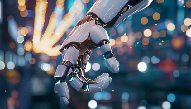 AI Artificial Intelligence Robot Head with digital graphic Brain Engine in modern city. 4k video Futuristic technology concept design cyber background