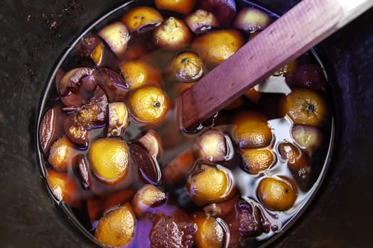Detail of typical Spanish wine drink with fruits