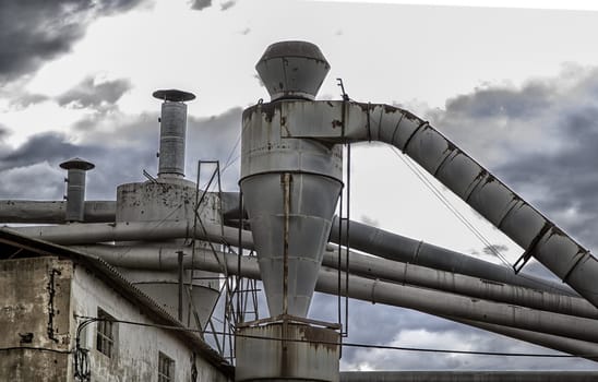 Detail of industrial chemical plant in the city, pollution