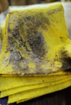 Detail of dirty and stained rag for cleaning