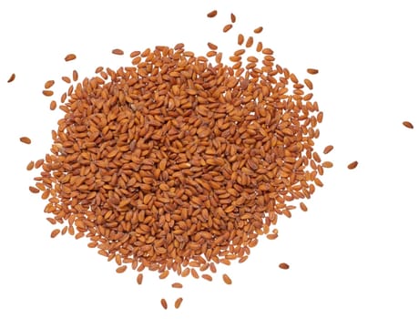 Scattered brown watercress seeds on isolated background, top view