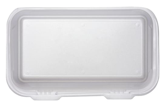 Disposable tableware with lid for hot food on isolated background, top view