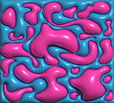 Blue background with inflated various pink figures, 3D rendering illustration