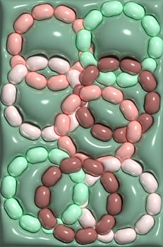 Green background with round volumetric shapes, 3D rendering illustration