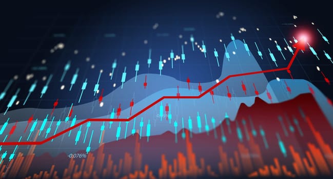 Financial chart with growing indicators, growth dynamics in business. High margin. Blue background