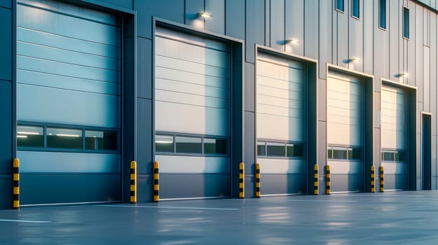 Brand new commercial garage or warehouse doors. AI generated