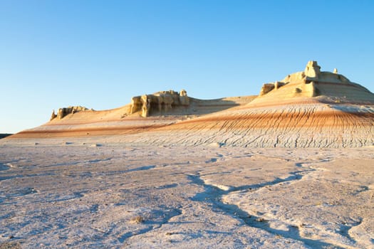 Mangystau desert landmark, Kyzylkup area, Kazakhstan. Rock strata formations