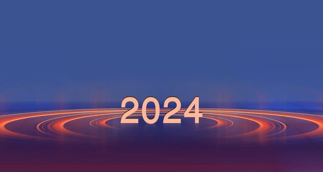 2024 text inside growing circles effect. happy new year concept