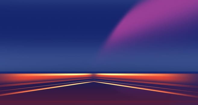 Abstract design with lines to perspective in blue theme background, 3d illustration