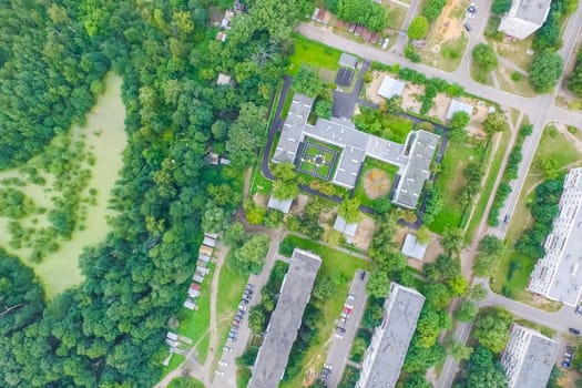 Top view of the village, fields and forests near the village
