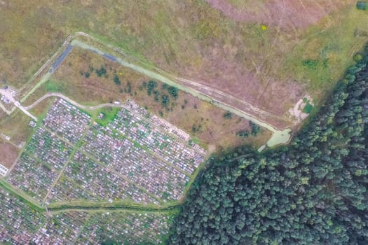 Top view of the village, fields and forests near the village