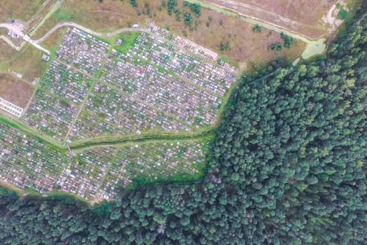 Top view of the village, fields and forests near the village