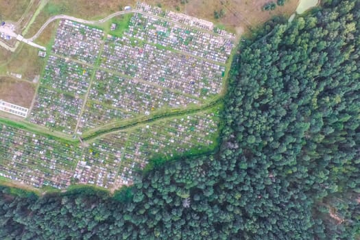 Top view of the village, fields and forests near the village