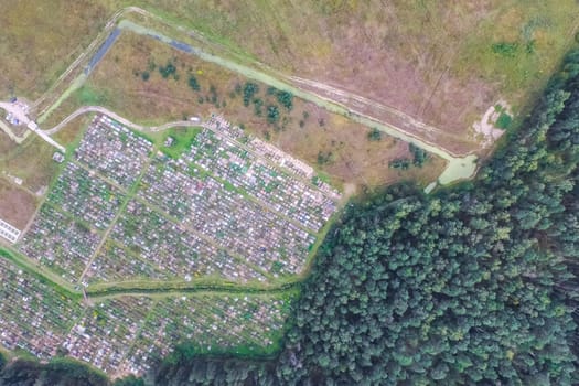 Top view of the village, fields and forests near the village